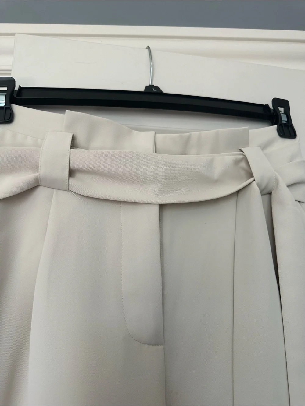 High-Rise Wide Leg Belted Pants - Cream